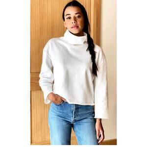 Emerson Fry Sweatshirt Raw Edge White Turtleneck XS Minimalist Crop Luxe Top